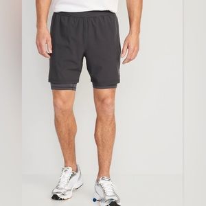 men’s 7-inch inseam, two layered moisture wicking workout shorts.